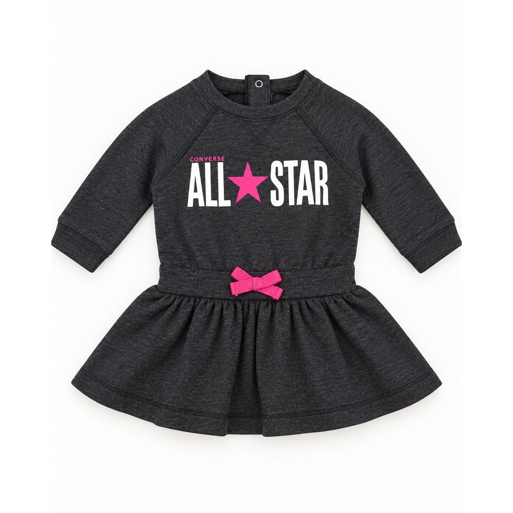 Converse All Star Baby Girls Charcoal Long Sleeve Dress Pink Star Bow 3M